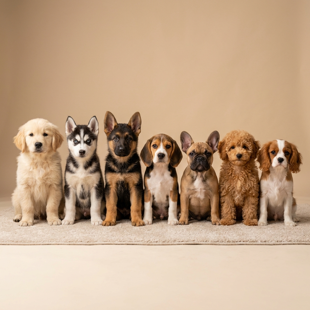 Lineup of adorable puppies available at Puppy ZOO